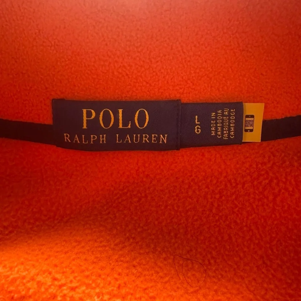 Polo Ralph‎ Lauren Men's Blue Orange Pullover 1/4 Button Up Fleece Sweater L